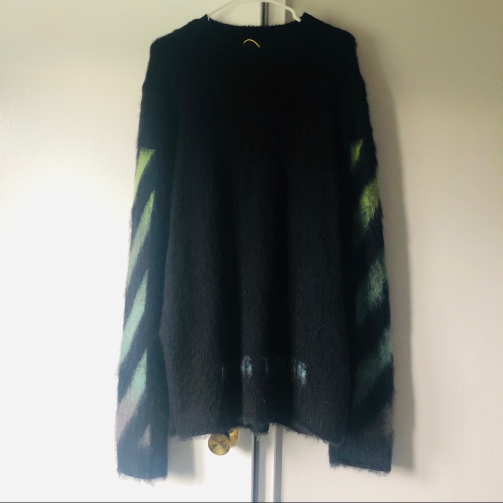 Oversized black green stripped sweater merino wool